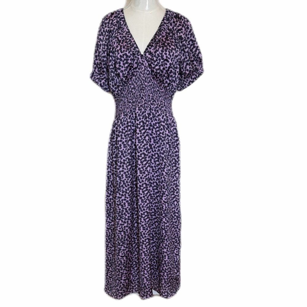 On 34th Lavender and Black Floral Print Satiny Midi Dress Size L
